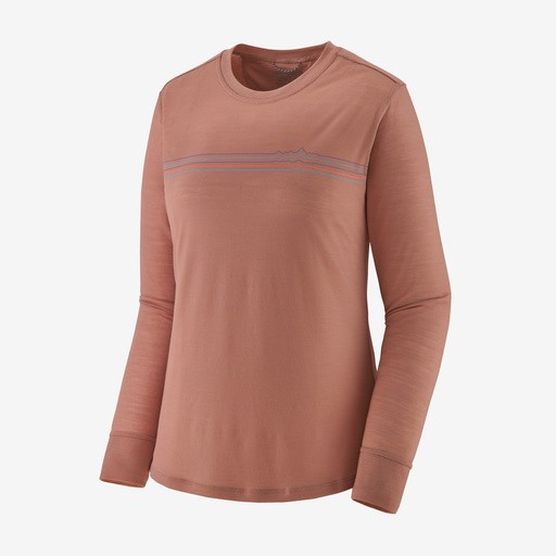 Women's Long-Sleeved Capilene Cool Merino Graphic Shirt L / Fitz Roy Fader: Terra Pink (FZTE)